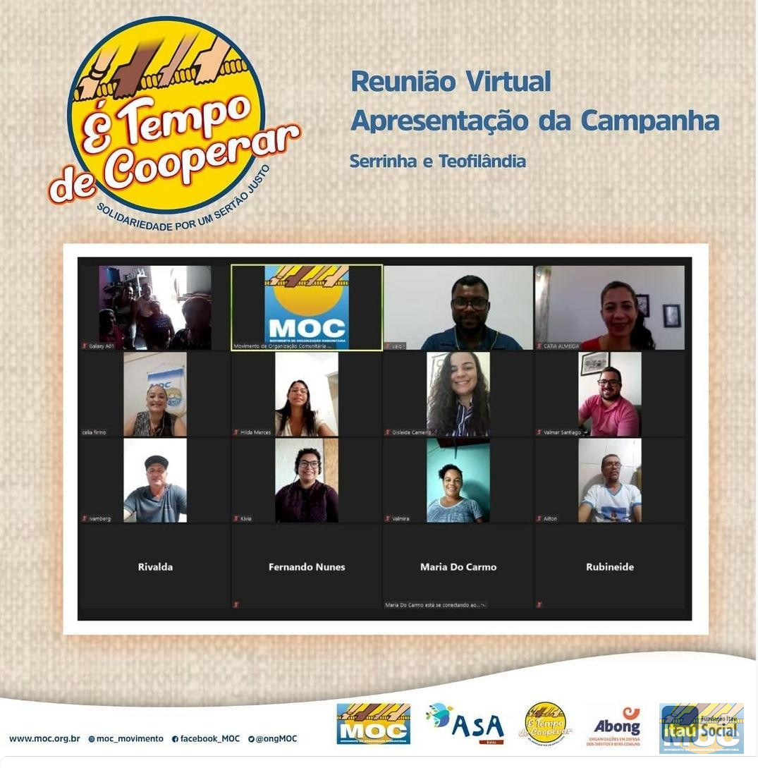 O MOC realizou encontro virtual para apresentação da Campanha É Tempo de Cooperar aos Comitês Municipais 